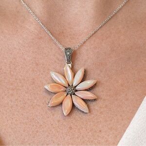 Vintage Mother of Pearl & Marcasite Flower Pendant Only